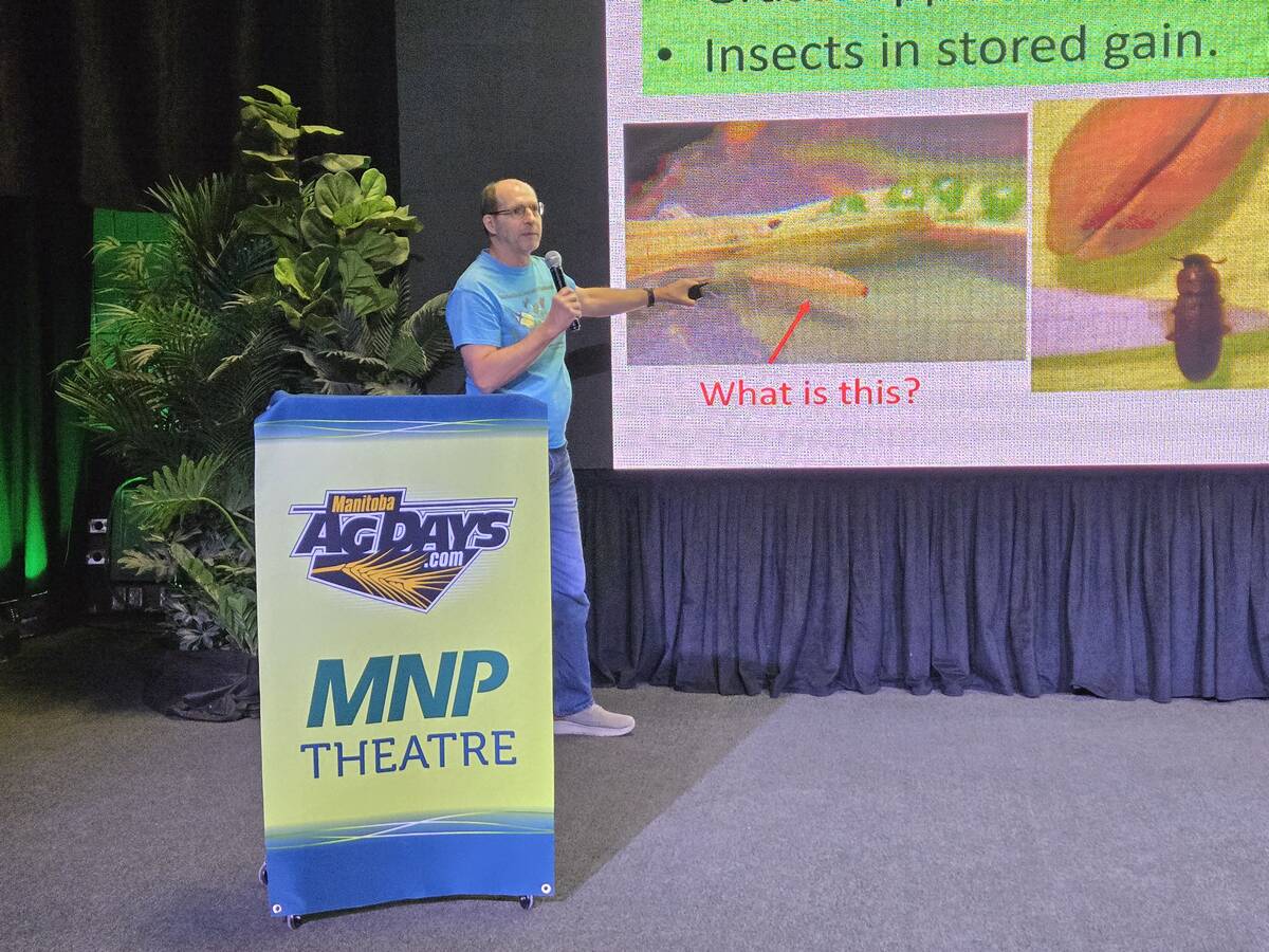 Provincial entomologist John Gavloski speaks at the 2026 Mantioba Ag Days in Brandon. Photo: Miranda Leybourne