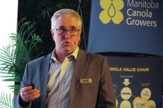 David Van Deynze, chief product officer with Manitoba Agricultural Services Corporation (MASC), speaks during the opening day of Manitoba Ag Days 2026. Photo: Alexis Stockford