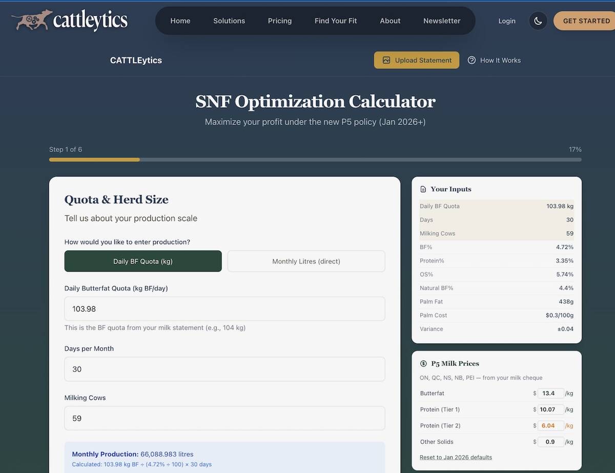 The calculator created by Cattleytics helps dairy farmers in eastern Canada figure out how to manage milk pricing changes.