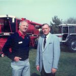 Neil Armstrong (at right, with Murray Mills) attended a White Farm Equipment dealer gathering in Arizona in 1985 to promote the launch of the company's 9320 combine. Photos: Image and research assistance by Ray Bianchi