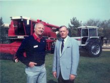 Neil Armstrong (at right, with Murray Mills) attended a White Farm Equipment dealer gathering in Arizona in 1985 to promote the launch of the company's 9320 combine. Photos: Image and research assistance by Ray Bianchi
