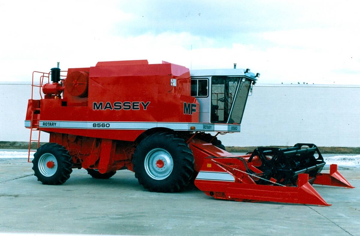 A Massey 8560 rotary combine, a design that started life as the White 9320. 