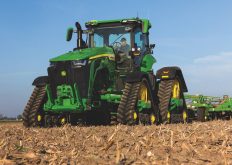 The new 8 Series tractors use the brand's new EVT, Electric Variable Transmission, which can provide 56-volt off-board power to an implement.