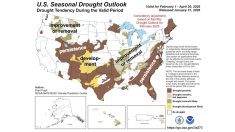 There could be further expansion of drought in U.S. hard red winter wheat growing areas this spring, says a USDA meteorologist. Image: NOAA