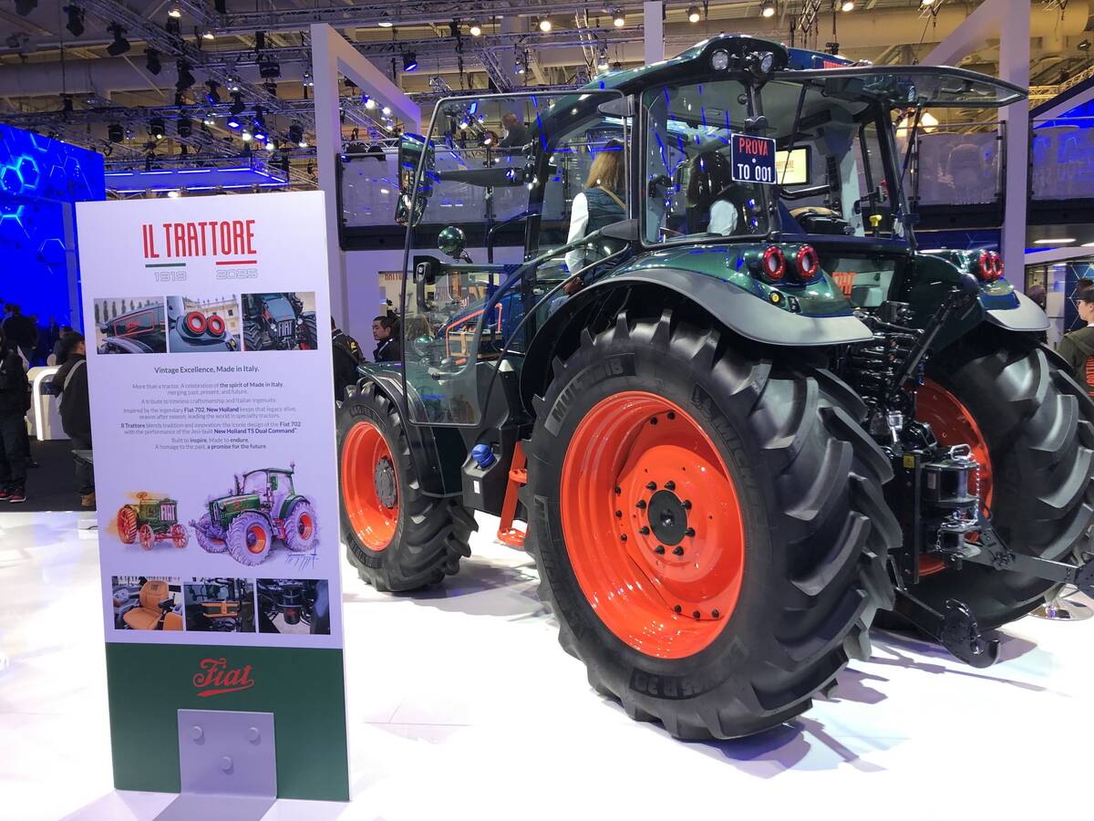 New Holland Il Trattore concept tractor on display at Agritechnica 2025.