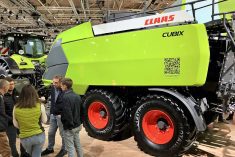 Claas&rsquo; Cubix large square baler on the show floor at Agritechnica.  Photo: Greg Berg