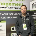 Brody Robertson standing at Farm Shop Connect exhibit booth during Manitoba Ag Days trade show in Brandon in January. Photo: Greg Berg