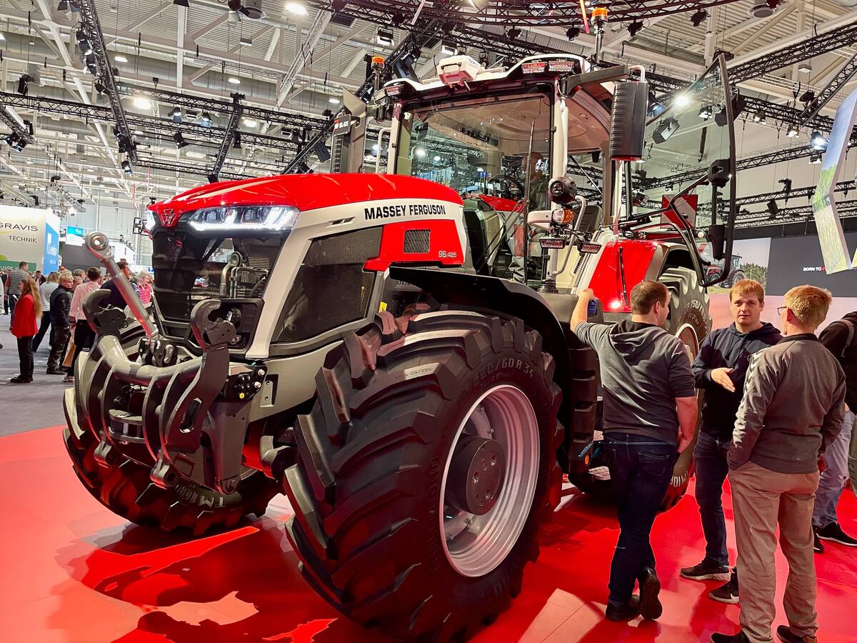 Red Massey Ferguson 8S tractor on display at Commodity Classic farm show. Photo: John Greig