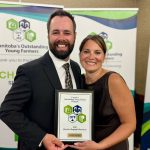 Braden and Misty Drul of Oakburn photographed holding their Manitoba Outstanding Young Farmers for 2026 award at a banquet held March 14 at Elkhorn Resort. Photo: Canada’s Outstanding Young Farmers