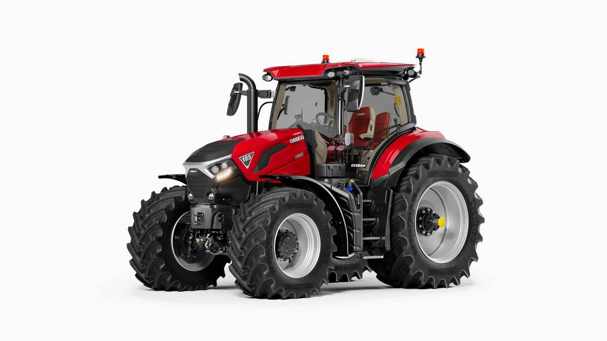A red Case IH Puma tractor shown in a studio profile view, one of three new models debuting for the 2027 model year alongside the redesigned Optum line. Photo: Case IH.
