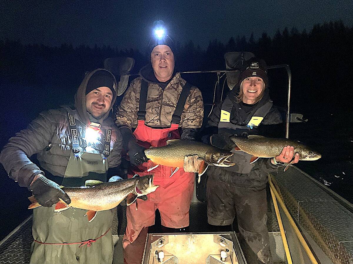 Swan Valley and provincial fisheries staff live-sampling a Duck Mountain lake, using the province&rsquo;s electroshocking boat.