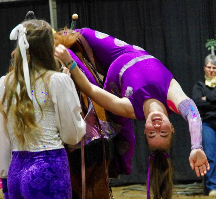 Truco Trick Riders take the fair's daytime audience behind the scenes on a few of of the skills they can expect during the group's evening show April 1, during the 2026 Royal Manitoba Winter Fair. Photo: Alexis Stockford.